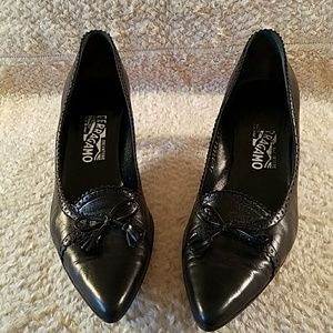 Salvatore Ferragamo Black Leather Pumps w/ Tassels